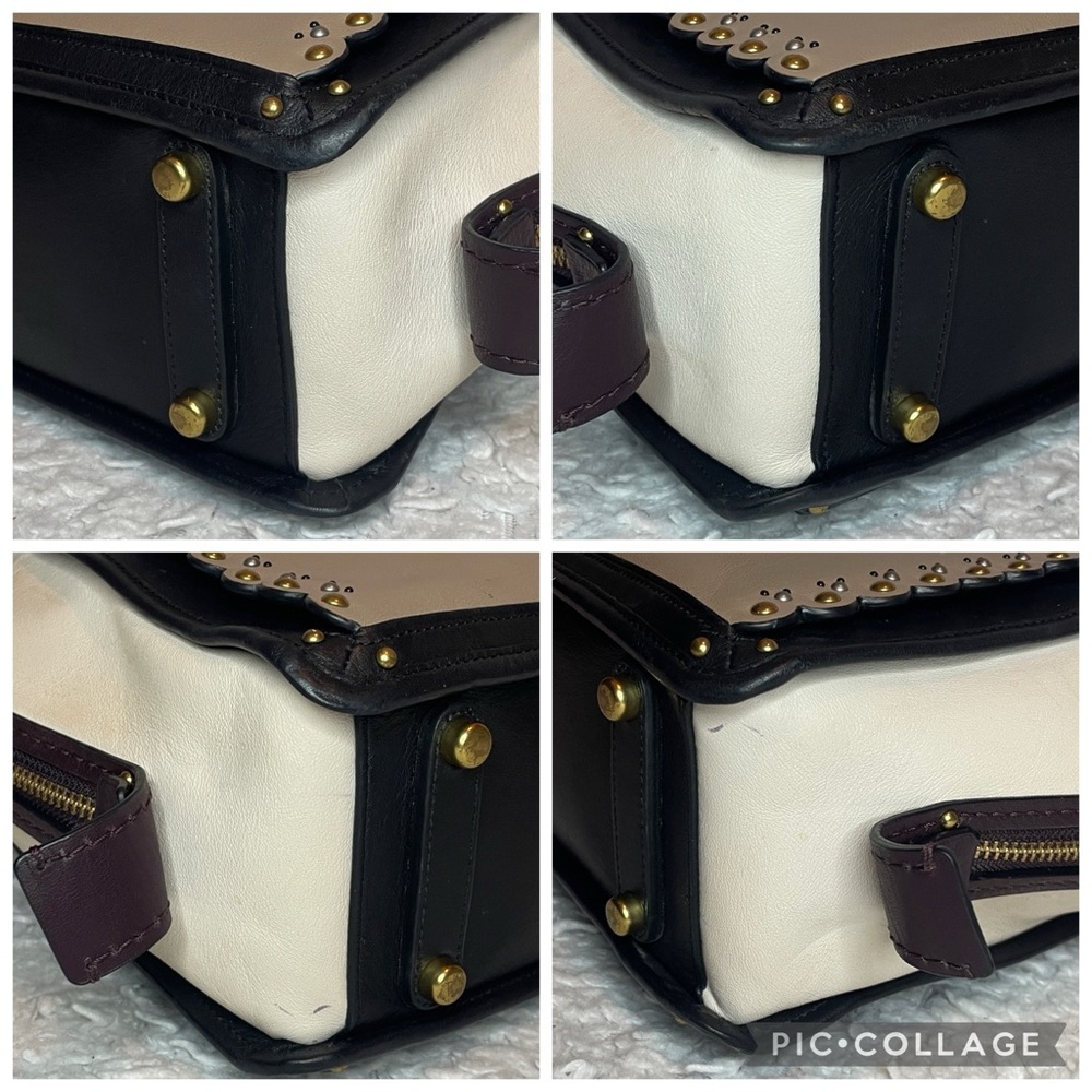Coach Dreamer 29 Scalloped Stud Rivets Tri-tone Colorblock Leather Satchel Bag - Picture 14 of 17